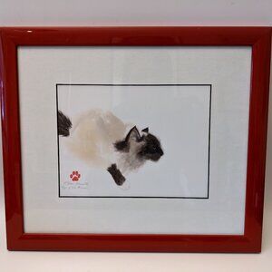 Gorgeous Framed Birman Cat Art Print - "Eye of the Birman" Watercolor Signed